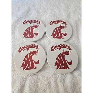 Set Of‎ 4 Ceramic Coasters WSU Washington State University Cork Backing